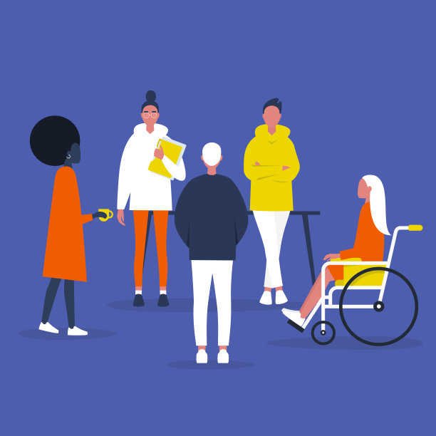 团队合作。包容的社会。办公室会议。现代公司。多样性。平面可编辑矢量插图，剪辑艺术图片下载