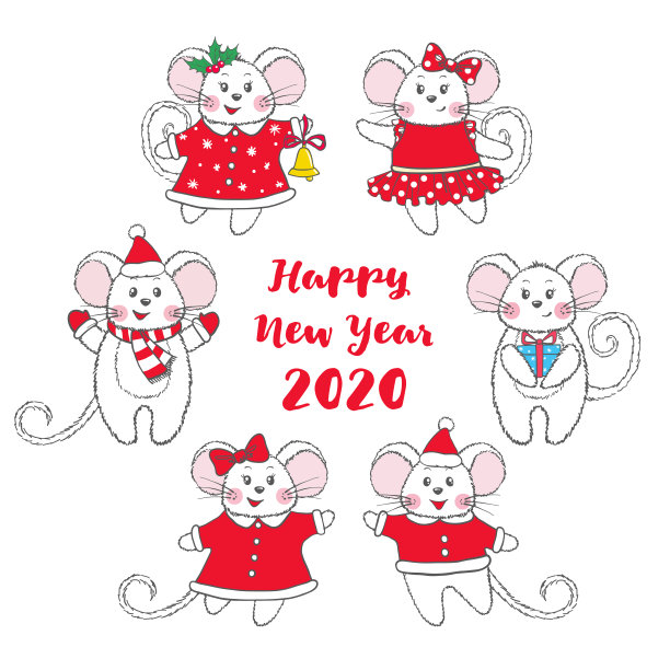一套可爱的手绘老鼠孤立在白色的背景。图片下载