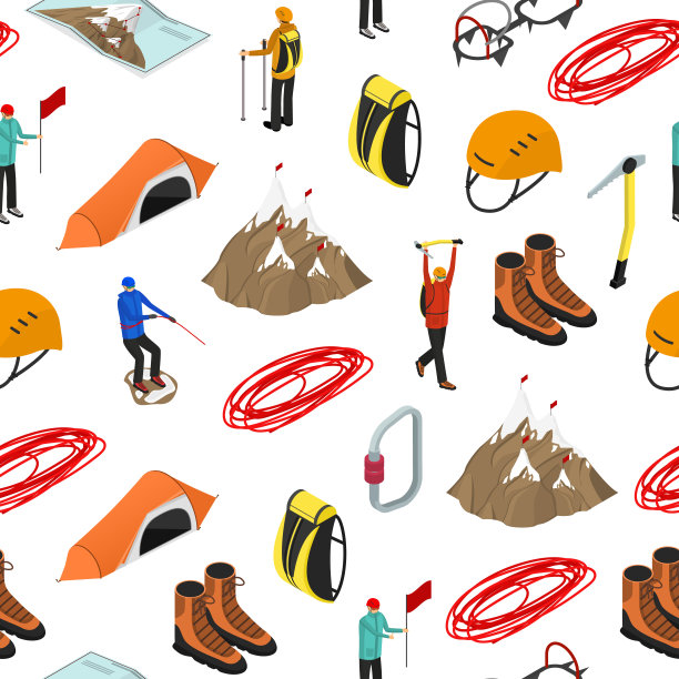 彩色登山标志3d无缝模式背景等距视图。向量图片下载