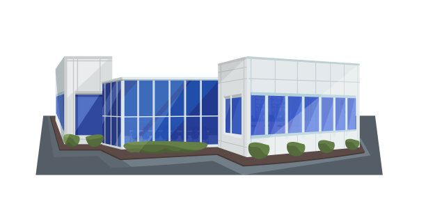 现代企业办公大楼图标商务中心外设有大型全景窗户平展水平图片下载