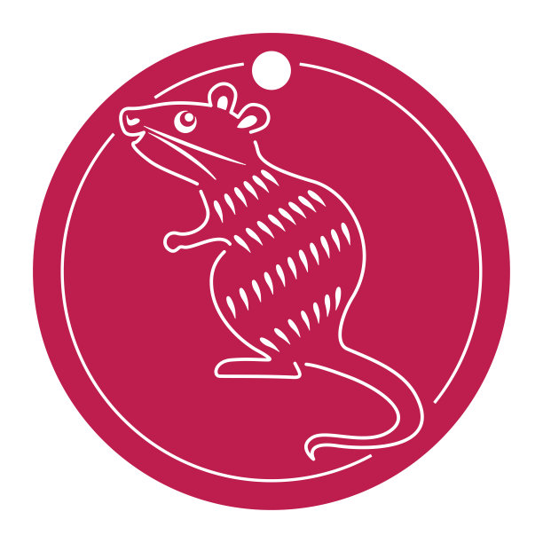 老鼠的星座。中国的日历。2020年新年。模板激光切割，刻字机切割，印刷或纸切割。圆的红色横幅。图片下载