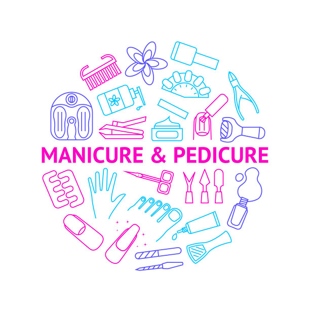 美甲和足疗细线圆形设计模板广告。向量图片下载