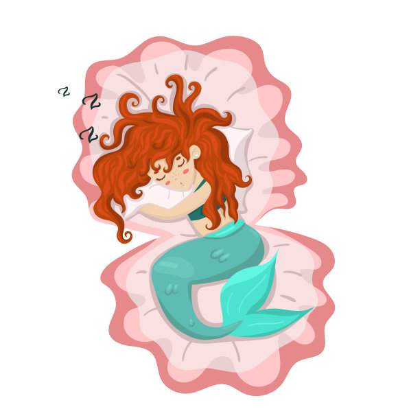 美人鱼睡在贝壳里。孤立在白色背景上。矢量图图片下载