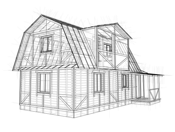 房子草图。三维矢量渲染图片下载