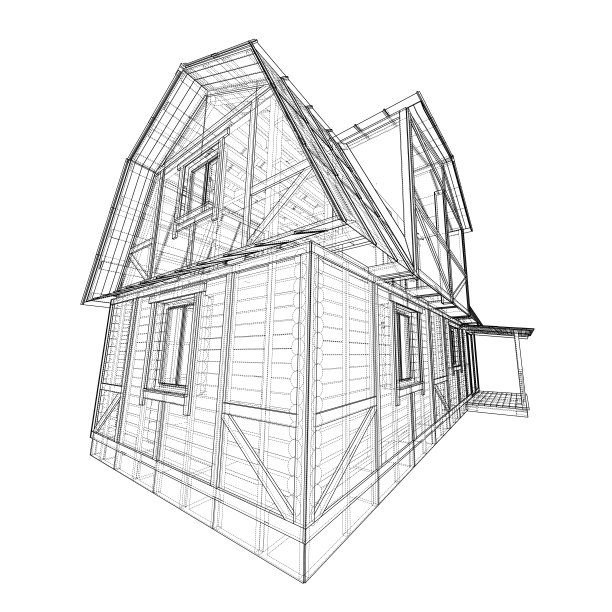 房子草图。三维矢量渲染图片下载