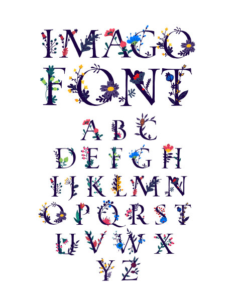 花和植物中的英语字母。爱与自然的形象。古典拉丁字母周围装饰。商店的化妆品和妇女用品。字体的邀请。图片下载