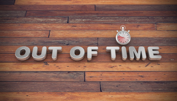 3D单词超时与秒表在木地板- 3D渲染图片下载