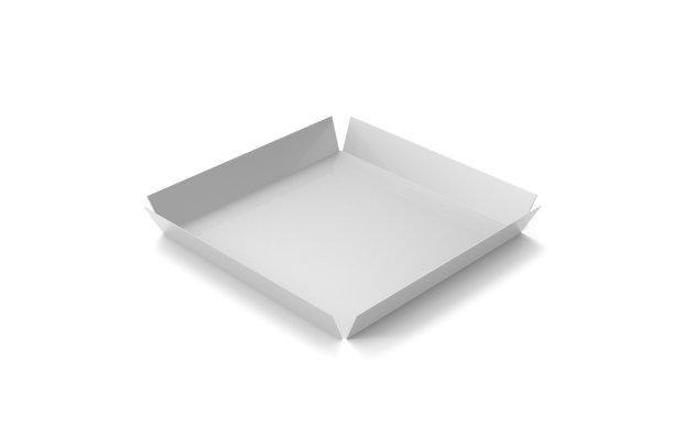 空的一次性方形纸盘快餐，模拟模板在孤立的白色背景，3d插图图片下载