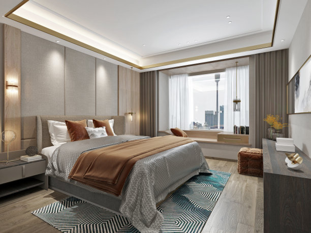 3 d渲染。酒店的卧室内。图片下载