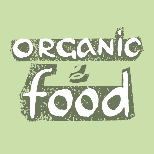 有机食品与绿色树叶灵感的生态字母在绿色的背景。图片下载