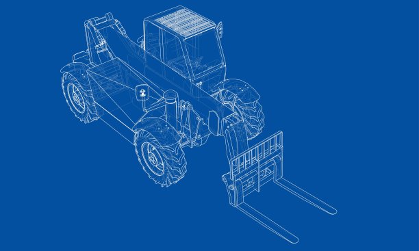 叉车的概念。三维矢量渲染图片下载