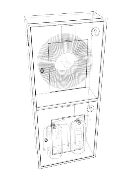 消防水龙带柜中的消防工具。向量图片下载