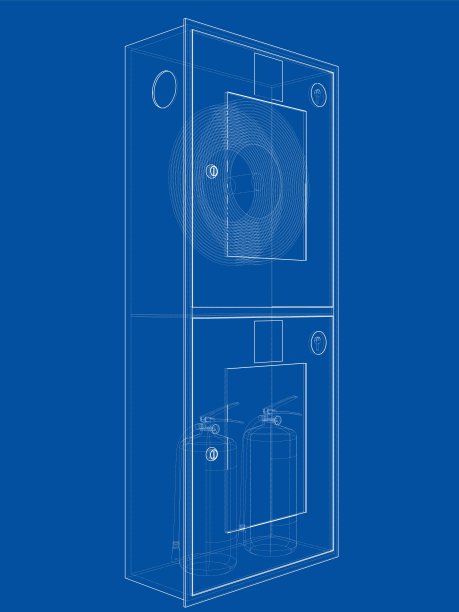 消防水龙带柜中的消防工具。向量图片下载