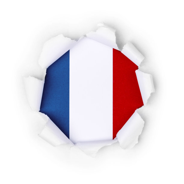 法国国旗穿过报纸。图片下载