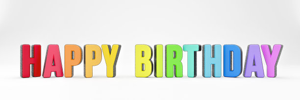 生日快乐彩色字母横幅3d渲染图片下载