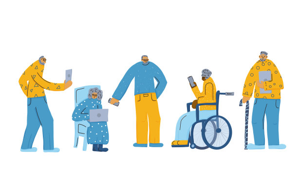 一群孤立的老人。矢量插图。图片下载