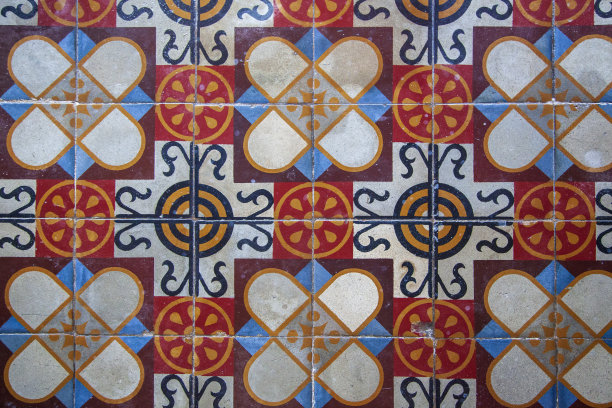 抽象瓷砖，背景古老的18世纪马赛克瓷砖图片下载