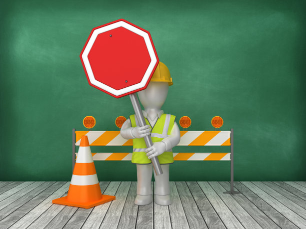 在黑板背景上的空白道路标志建筑工地- 3D渲染图片下载