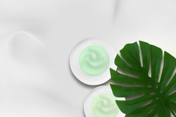 白色背景上的绿色棕榈叶。化妆品水疗健康时尚概念。柔和的颜色。平面复制空间图片下载