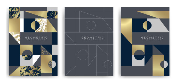 模板与优雅的几何设计。大理石效果纹理，金色线条和几何形状。矢量模式设计。图片下载