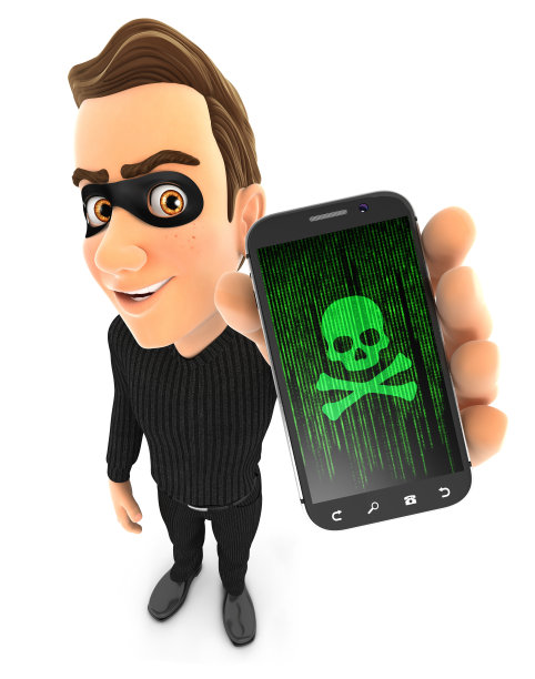3d小偷持有被黑的智能手机图片下载