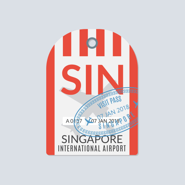 新加坡的行李标签。机场行李标签。旅行的标签。矢量插图。图片下载