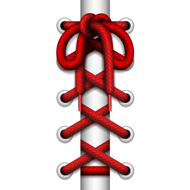 经典的鞋带系着蝴蝶结和金属环在白色的背景上。3D逼真的插图。图片下载