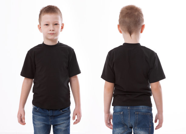 衬衫设计和人的概念-近距离的年轻人在空白的黑色t恤前面和后面孤立。模拟模板的设计打印图片下载