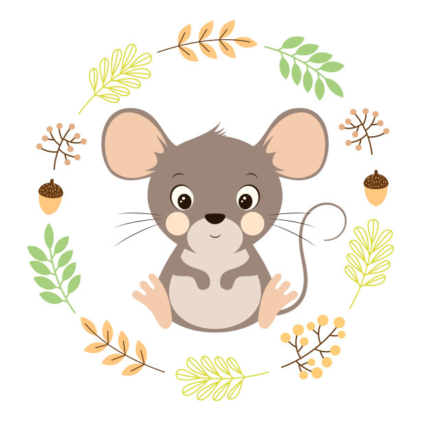 秋季卡片与可爱的鼠标图片下载