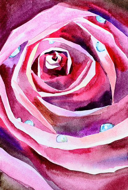 红色的玫瑰花瓣接近原来的水彩图片下载