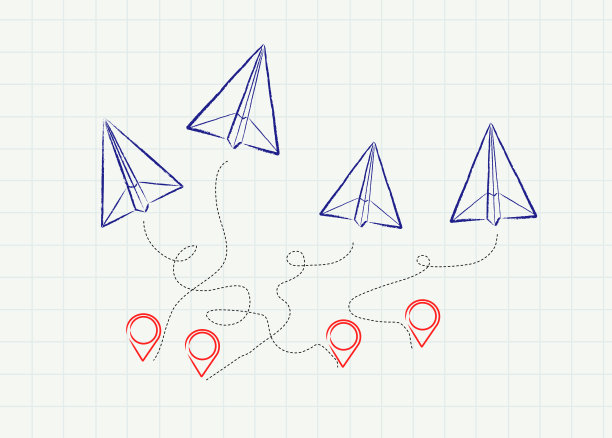 有交通线和导航标志的纸飞机图片下载