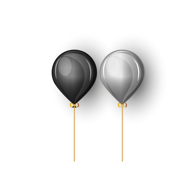 一套逼真的哑光颜色半透明的黑色和白色充气球与阴影，3D形状的材料设计图片下载