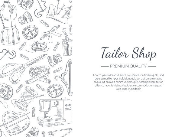 带手绘缝纫配件和文本空间的裁缝店横幅模板，裁缝店，车间元素矢量图图片下载