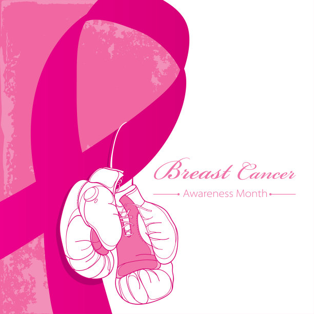 矢量格斗拳击手套和粉色丝带在白色的背景。图片下载