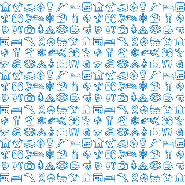 海滩海洋图案图标Logo插画，夏季旅游图标集图片下载