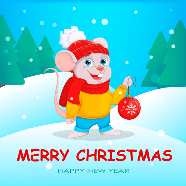 圣诞快乐。有趣的卡通人物鼠标素材图片
