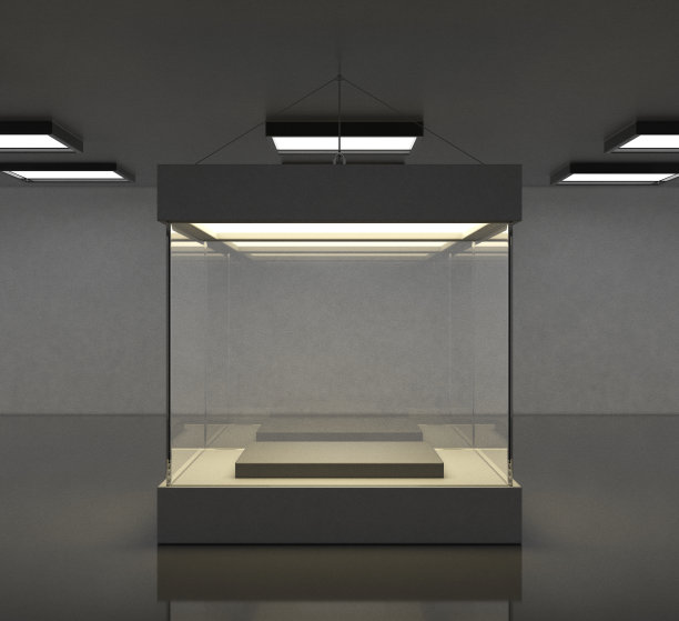 空旷的现代画廊空间与明亮的展示图片下载