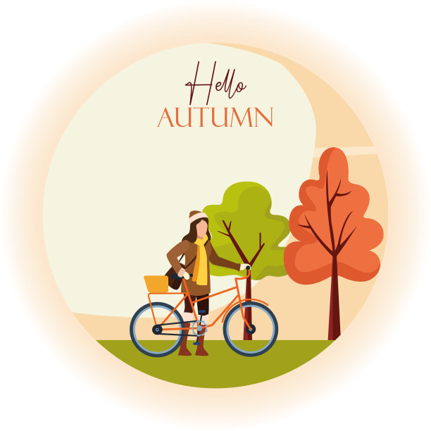 你好秋天季节与女孩和自行车在田野图片下载
