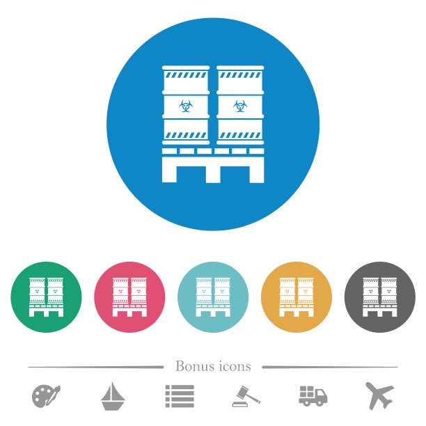 带有生物危害废物的平圆形图标的托盘图片下载