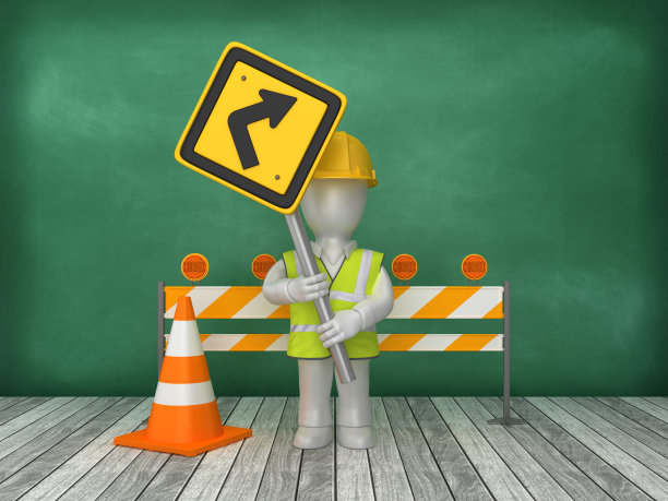 右转路标工地在黑板背景- 3D渲染图片下载