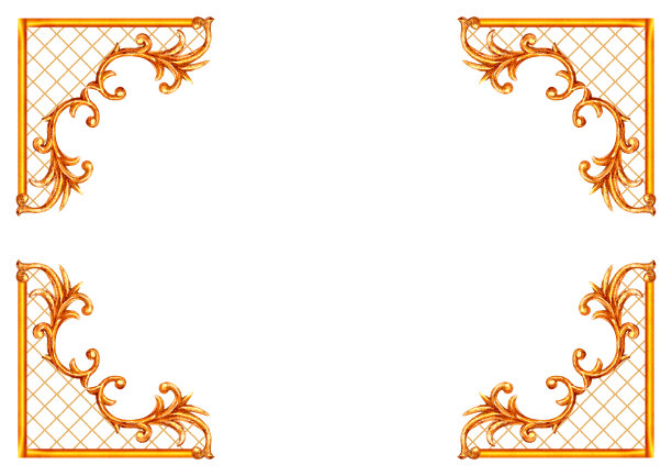 巴洛克风格的元素。水彩手绘复古雕刻花卷金银丝设计框架。图片下载