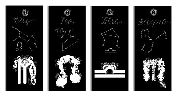 处女座，狮子座，天秤座和天蝎座的海报图片下载