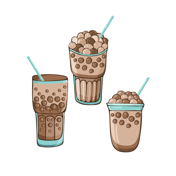 珍珠珍珠为珍珠奶茶分离在白色的背景。矢量图的木薯球或珍珠。珍珠茶，珍珠茶，奶茶，台湾饮料。手绘涂鸦。图片下载