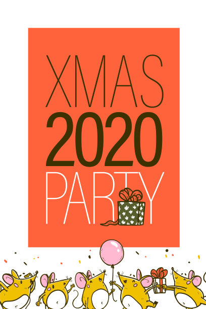 矢量圣诞快乐插图。圣诞派对概念与手绘有趣的老鼠字符庆祝快乐在白色的背景。图片下载