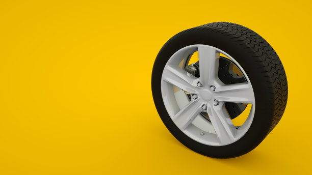 汽车车轮孤立在黄色背景。三维演示图片下载