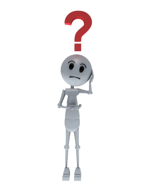 3D Stickman卡通人站在问号在他的头上图片下载