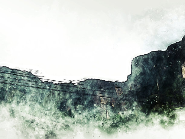 抽象的绿色彩色形状在水彩插画背景。图片下载