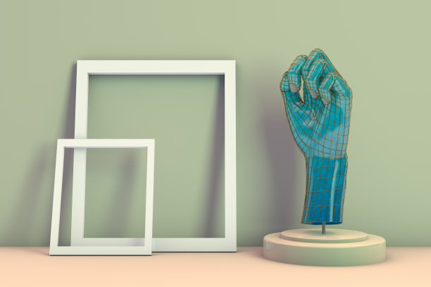 3D手，女性人体模型，时装店与空框架图片下载