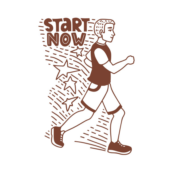 奔跑的老人在手绘涂鸦风格图片下载