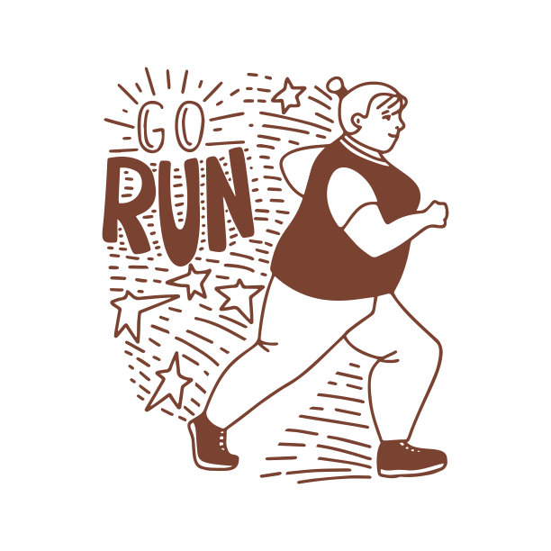 跑步的肥胖女孩在手绘涂鸦风格图片下载